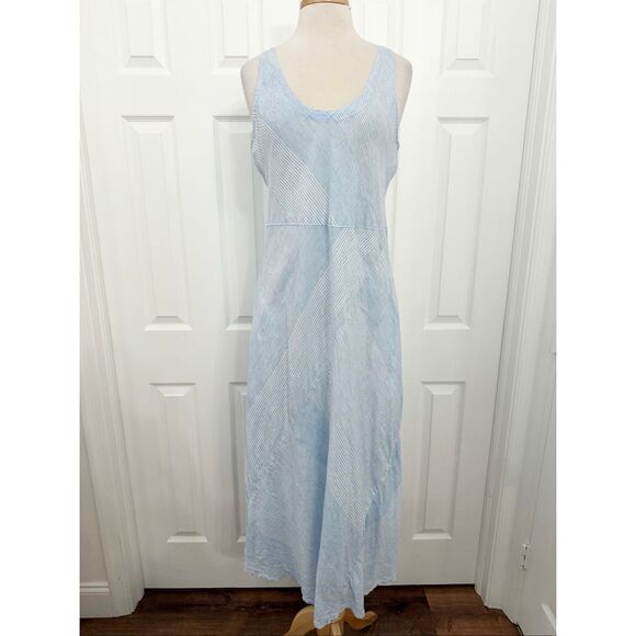 CP Shades Light Blue White Stripes Linen Sleeveless Maxi Tank Dress Size Medium - Picture 1 of 7